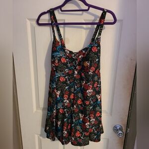 NWT Torrid size 3 Wireless Strappy Lace Up Swim Dress With Brief. Tattoo Mermaid